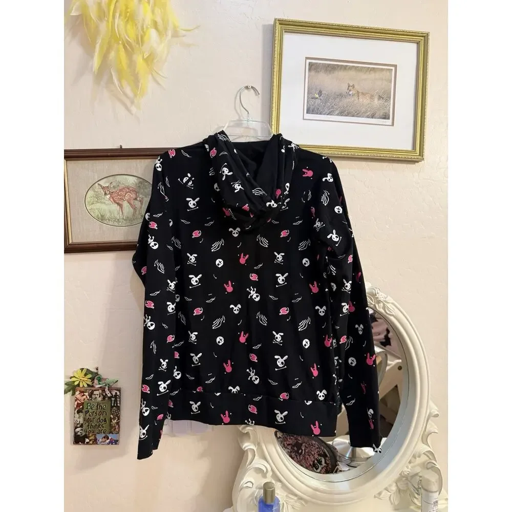 RARE Living Dead Souls Sz M Bunny Pink Paw Print Hoodie.